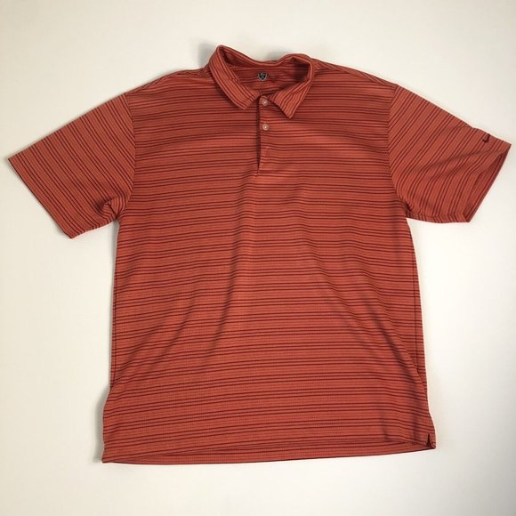 Nike Golf Dry Fit Large Red Striped Short Sleeve Men's Polo Shirt H103 - Picture 1 of 7